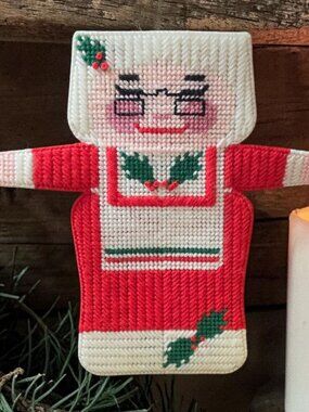 Vintage Handmade Mrs. Claus Plastic Canvas Christmas Decoration / Stocking